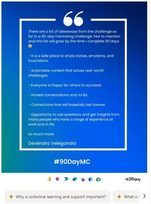 90-day mentoring challenge - Devendra Velegandla